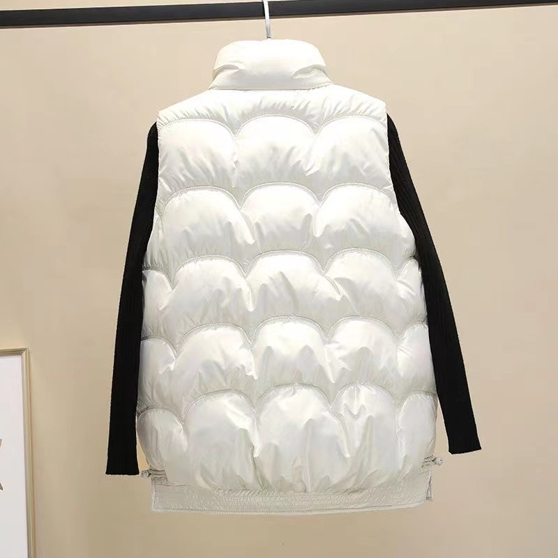 Χειμερινό γιλέκο 2023 Γυναικείο γιλέκο με βαμβακερό γυαλιστερό γιακά αμάνικο γιλέκο Χειμερινό τζάκετ με φερμουάρ Γυναικείο παλτό