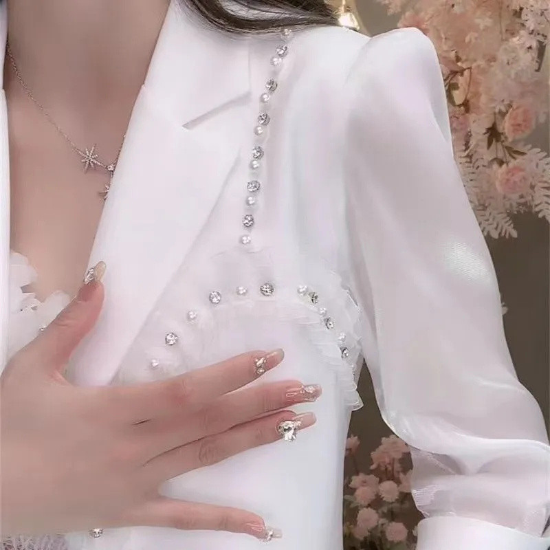 2023 Νέο καλοκαιρινό γυναικείο κορεάτικο σακάκι γραφείου κοστούμι εργασίας Γυναικεία μπουφάν Γυναικεία λεπτή χάντρα για νύχια με μανίκια τριών τετάρτων Casual Top Γυναικείο