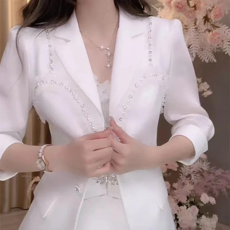 2023 Νέο καλοκαιρινό γυναικείο κορεάτικο σακάκι γραφείου κοστούμι εργασίας Γυναικεία μπουφάν Γυναικεία λεπτή χάντρα για νύχια με μανίκια τριών τετάρτων Casual Top Γυναικείο