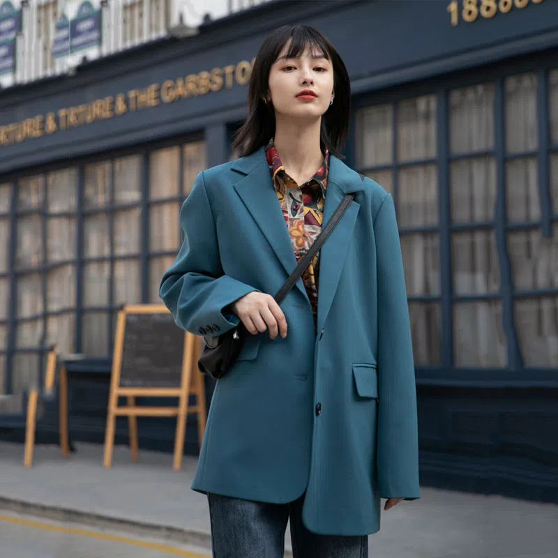 2023. aasta uus bleiserjakk, naiste kevad-sügismood, üherealine sinine kontoris vabaaja pikkade varrukatega ülikonnamantel, naiste välirõivaste topp
