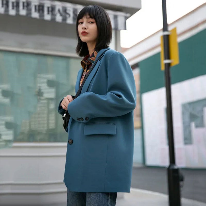 2023. aasta uus bleiserjakk, naiste kevad-sügismood, üherealine sinine kontoris vabaaja pikkade varrukatega ülikonnamantel, naiste välirõivaste topp