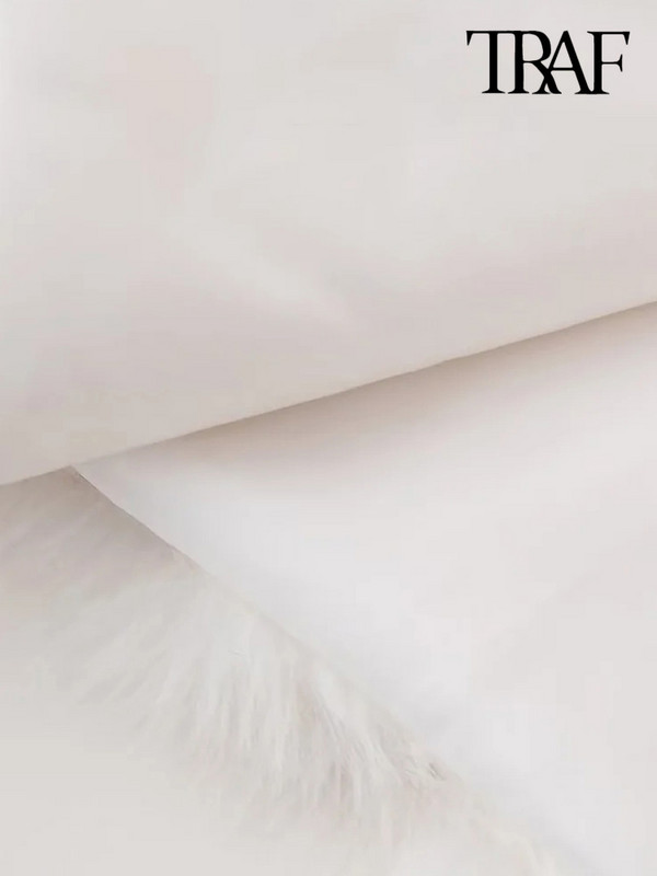 TRAF Γυναικεία μόδα Soft Touch ψεύτικη γούνα γιλέκο Vintage V λαιμόκοψη Αμάνικα γυναικεία πανωφόρια Κομψά φανελάκια