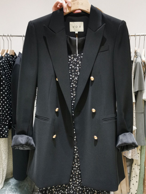 LY VAREY LIN Νέο Ανοιξιάτικο Φθινοπωρινό Vintage Γυναικείο μακρυμάνικο μονόχρωμο σακάκι γραφείου Γυναικείο γιακά με διπλό στήθος