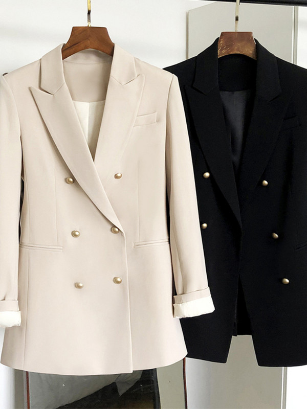 LY VAREY LIN Νέο Ανοιξιάτικο Φθινοπωρινό Vintage Γυναικείο μακρυμάνικο μονόχρωμο σακάκι γραφείου Γυναικείο γιακά με διπλό στήθος