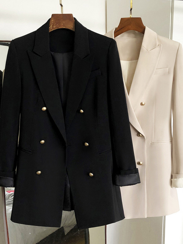 LY VAREY LIN Νέο Ανοιξιάτικο Φθινοπωρινό Vintage Γυναικείο μακρυμάνικο μονόχρωμο σακάκι γραφείου Γυναικείο γιακά με διπλό στήθος