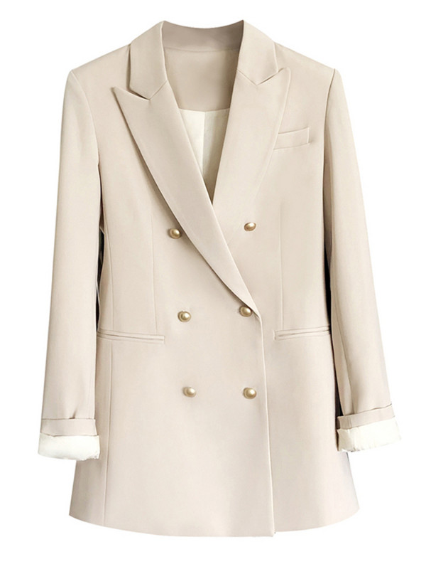 LY VAREY LIN Νέο Ανοιξιάτικο Φθινοπωρινό Vintage Γυναικείο μακρυμάνικο μονόχρωμο σακάκι γραφείου Γυναικείο γιακά με διπλό στήθος