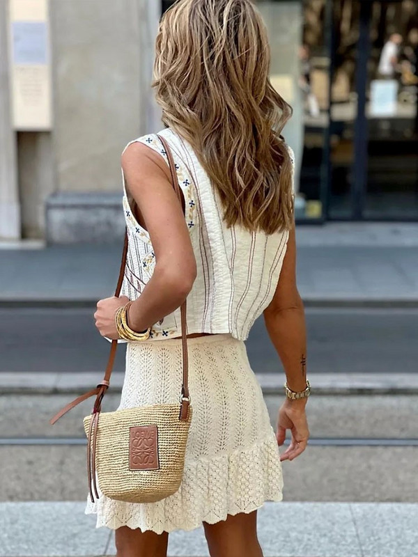 Vintage κεντημένα εμπριμέ γιλέκα για γυναίκες casual αμάνικο γιλέκο 2023 Καλοκαιρινή μόδα Γυναικεία Top Cardigan High Street