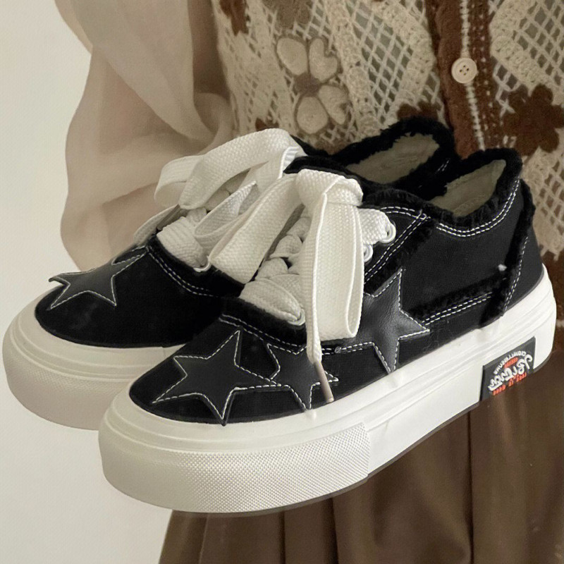 Γυναικεία παπούτσια καμβά μόδας SHANPA Μαύρα συνονθύλευμα Παπούτσια Casual Sneaker σε στυλ Χονγκ Κονγκ Γυναικεία παπούτσια Skateboard