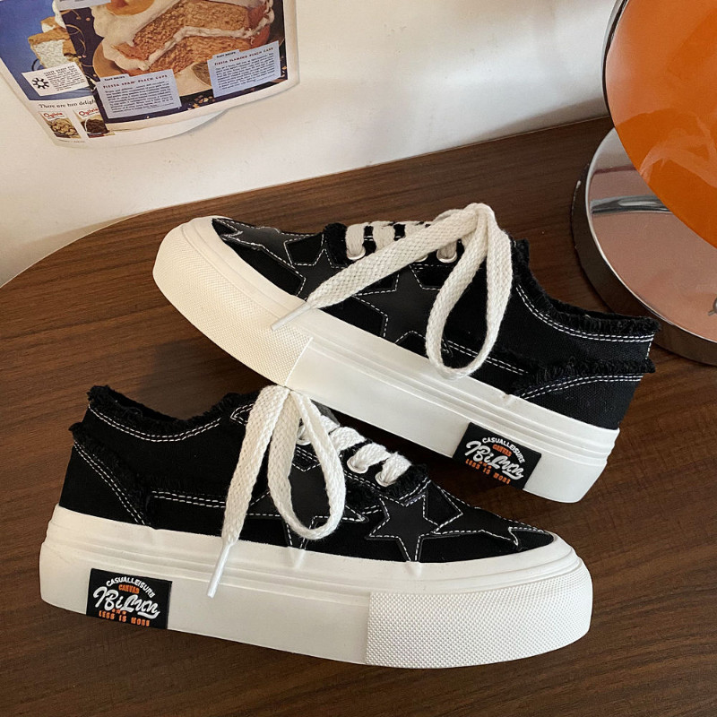 Γυναικεία παπούτσια καμβά μόδας SHANPA Μαύρα συνονθύλευμα Παπούτσια Casual Sneaker σε στυλ Χονγκ Κονγκ Γυναικεία παπούτσια Skateboard