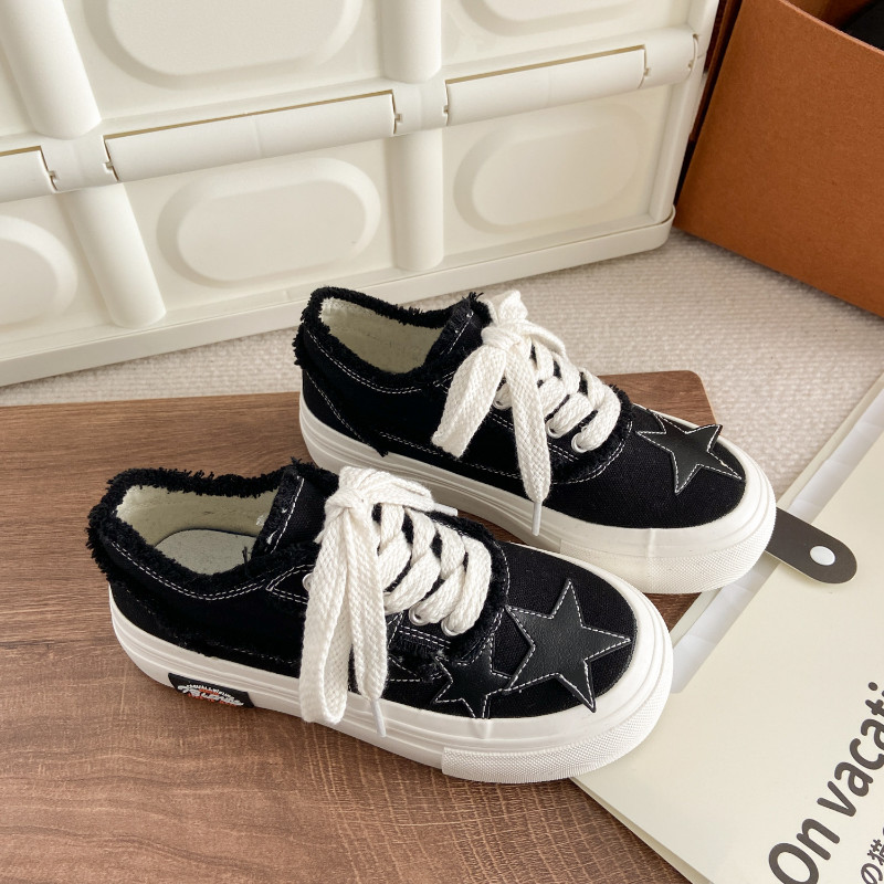 Γυναικεία παπούτσια καμβά μόδας SHANPA Μαύρα συνονθύλευμα Παπούτσια Casual Sneaker σε στυλ Χονγκ Κονγκ Γυναικεία παπούτσια Skateboard