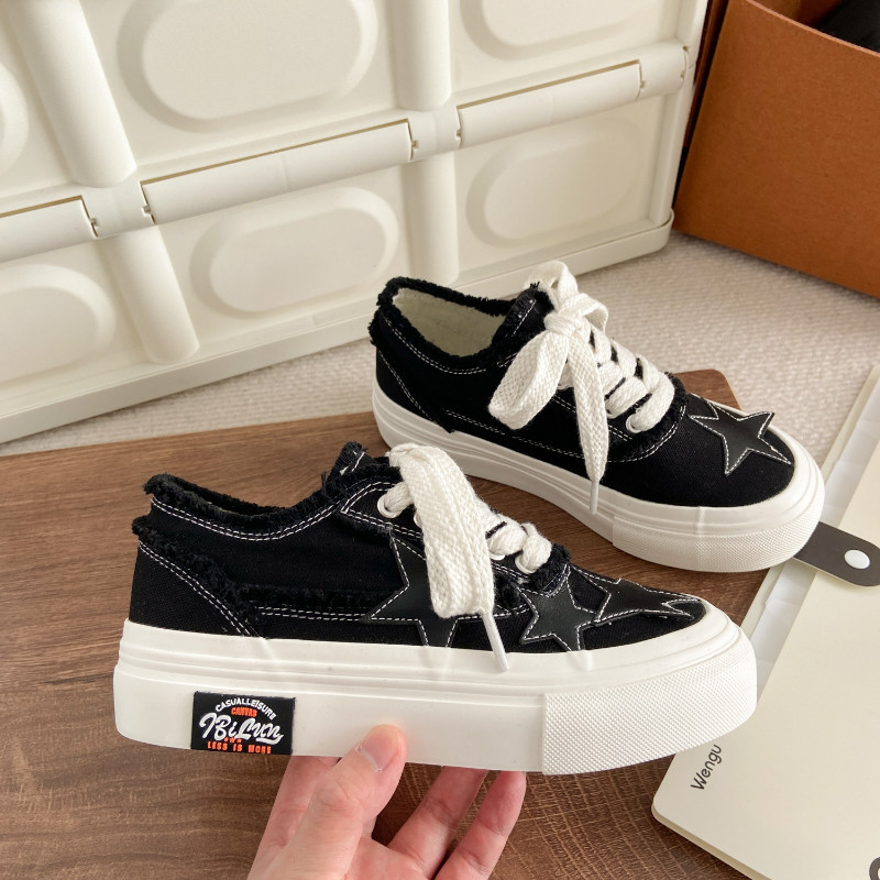 Γυναικεία παπούτσια καμβά μόδας SHANPA Μαύρα συνονθύλευμα Παπούτσια Casual Sneaker σε στυλ Χονγκ Κονγκ Γυναικεία παπούτσια Skateboard
