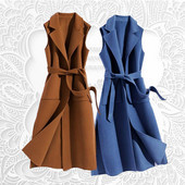 Naiste kevad-sügis uus moodne varrukateta keskmise pikkusega Collect vööst vest lahtine mantel