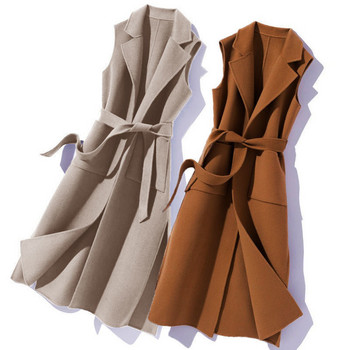 Ανοιξιάτικο φθινόπωρο Νέα γυναικεία μόδα αμάνικο μεσαίου μήκους συλλεκτικό γιλέκο μέσης χαλαρό παλτό