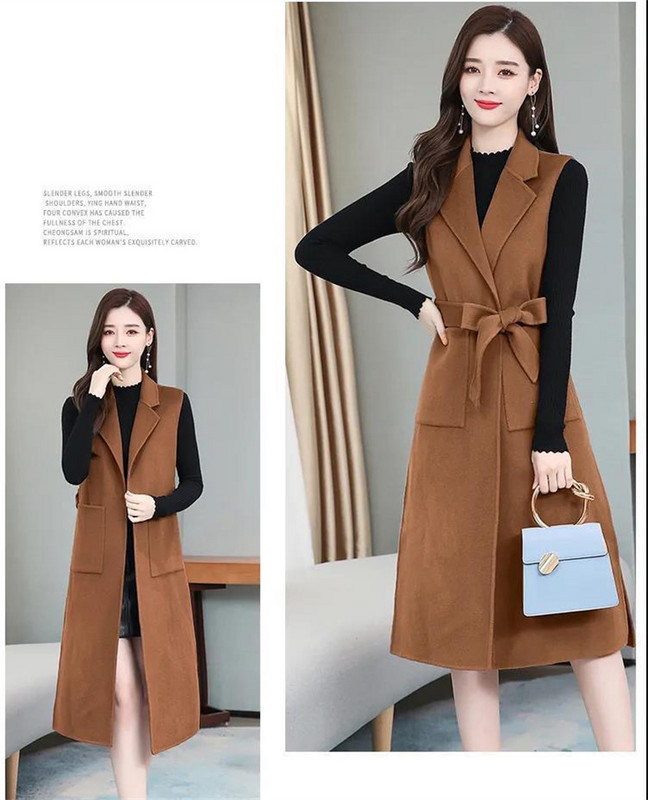 Naiste kevad-sügis uus moodne varrukateta keskmise pikkusega Collect vööst vest lahtine mantel