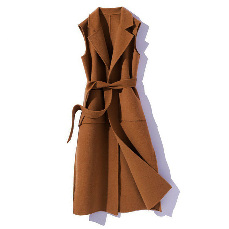 Naiste kevad-sügis uus moodne varrukateta keskmise pikkusega Collect vööst vest lahtine mantel