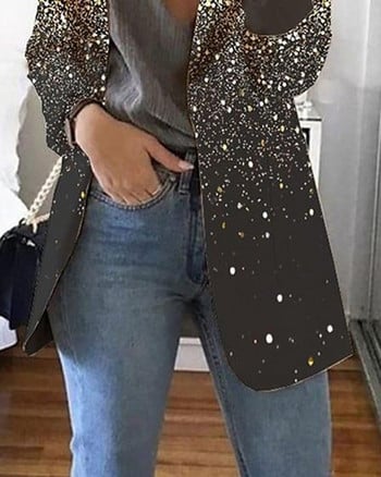 Γυναικεία Blazer Fashion Casual Jacket Glitter Μακρυμάνικα Μπλέιζερ Φθινοπωρινά χειμωνιάτικα μπουφάν