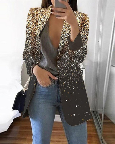 Naiste bleiser Mood vabaaja jakk Glitter Print pikkade varrukatega bleiserid sügistalve jakid
