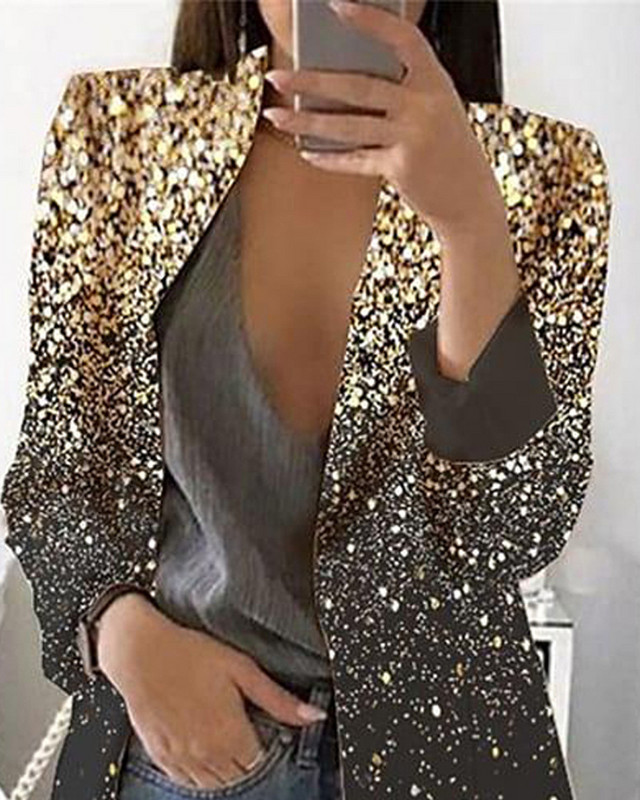 Γυναικεία Blazer Fashion Casual Jacket Glitter Μακρυμάνικα Μπλέιζερ Φθινοπωρινά χειμωνιάτικα μπουφάν