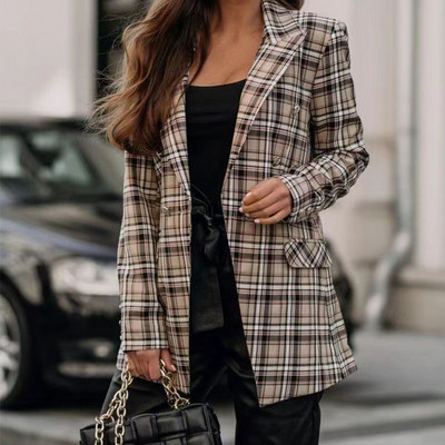 Νέα φθινοπωρινή μόδα καρό κοστούμι με λεπτή στάμπα τζάκετ Casual γυναικεία μπλούζα