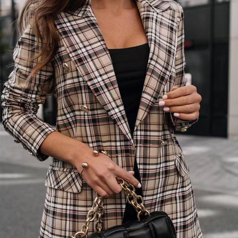 Νέα φθινοπωρινή μόδα καρό κοστούμι με λεπτή στάμπα τζάκετ Casual γυναικεία μπλούζα