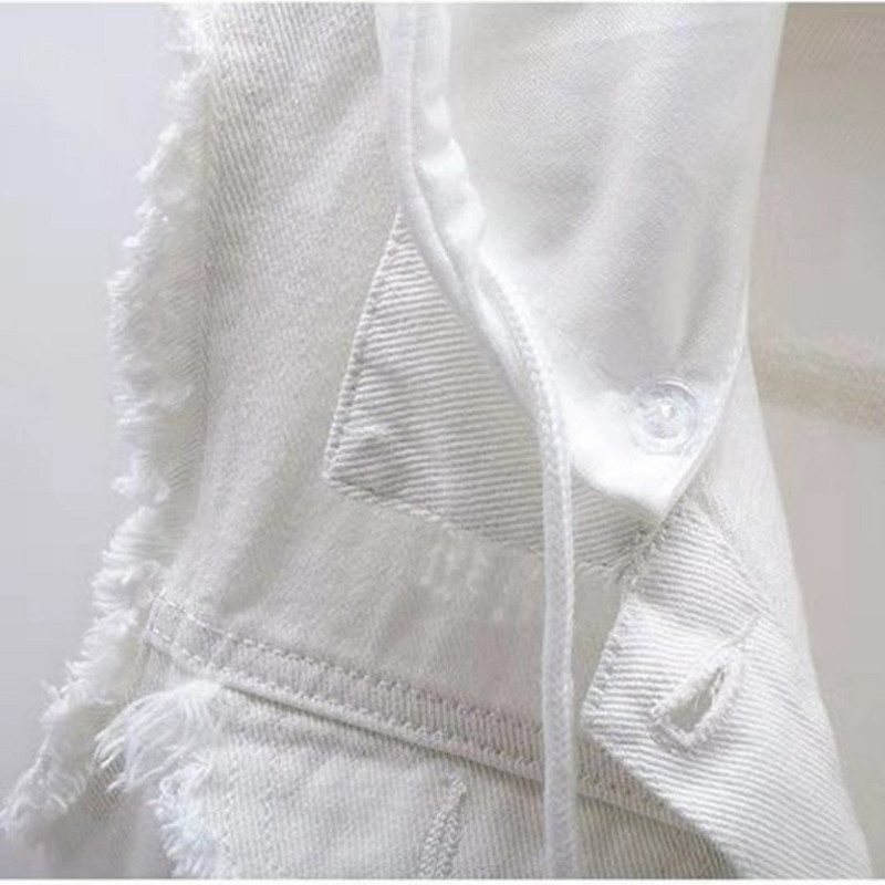 Γυναικείο λευκό κορδόνι τζιν κοντό γιλέκο Casual Boyfriend τζιν Εξωτερικό αμάνικο ρετρό αφαιρούμενο παλτό με κουκούλα γιλέκο