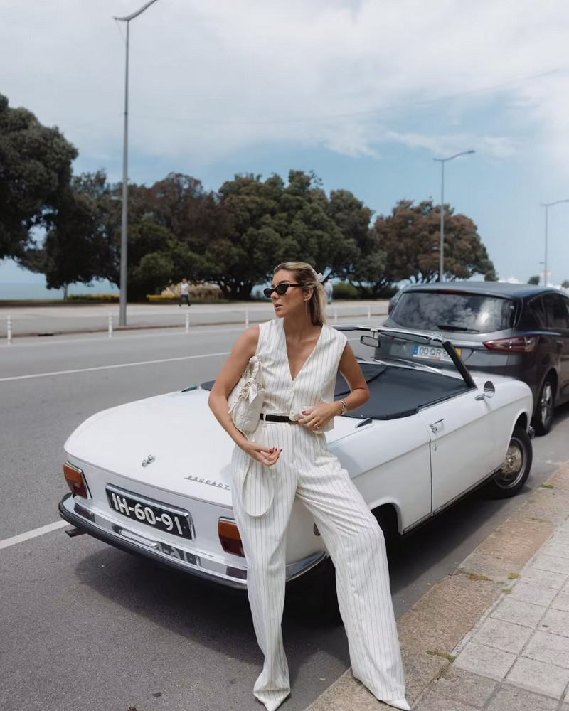 SLTNX Fashion ριγέ γυναικείο γιλέκο 2023 Καλοκαιρινό γυναικείο αμάνικο γιλέκο με λαιμόκοψη σε V για γυναίκες Γυναικείο κομψό μονόχρωμο γιλέκο