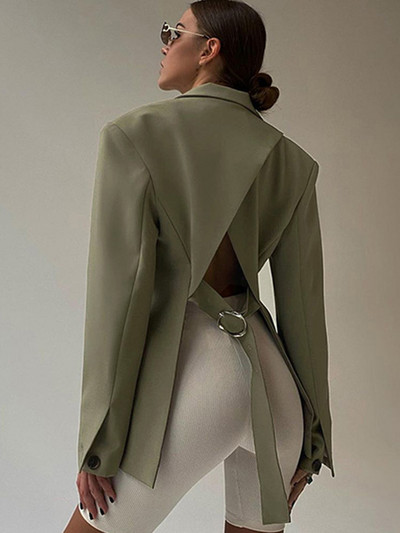 Μπλέιζερ με εξώπλατο σχέδιο, γυναικεία 90s Vintage καθαρό χρώμα, μακρυμάνικο μονό στήθος, τσέπες γραφείου, κομψά εξωτερικά ενδύματα 2022