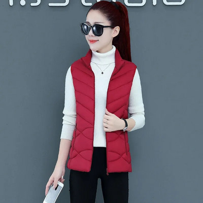 Tugev lühike vest naistele Puuvillane polsterdatud varrukateta talvejope Tõmblukuga krae vabaaja mantlid Naiste ülerõivad