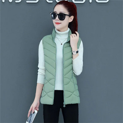 Tugev lühike vest naistele Puuvillane polsterdatud varrukateta talvejope Tõmblukuga krae vabaaja mantlid Naiste ülerõivad