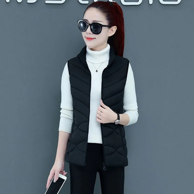 Tugev lühike vest naistele Puuvillane polsterdatud varrukateta talvejope Tõmblukuga krae vabaaja mantlid Naiste ülerõivad