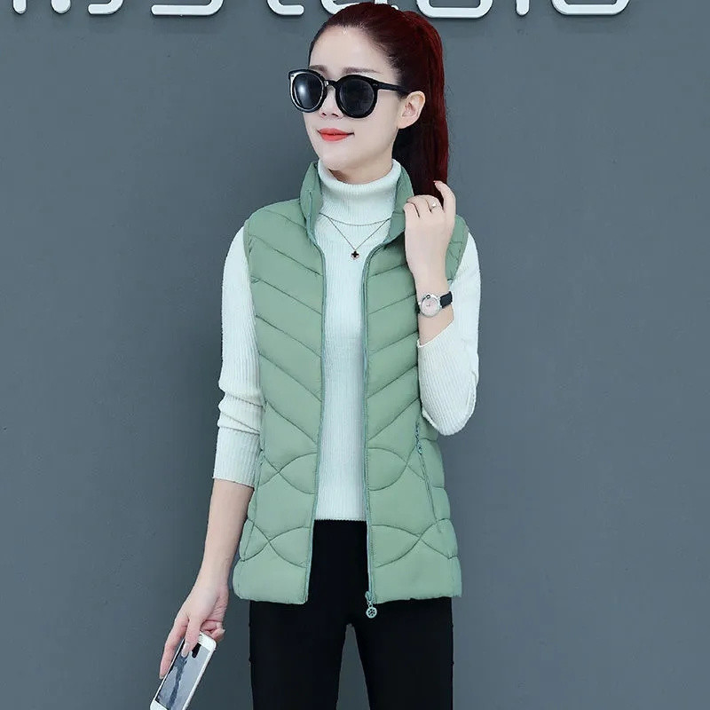 Tugev lühike vest naistele Puuvillane polsterdatud varrukateta talvejope Tõmblukuga krae vabaaja mantlid Naiste ülerõivad