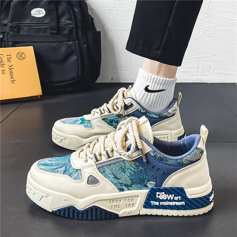 Plave muške debele cipele s modnim printom Mrežaste prozračne ležerne tenisice za muškarce Neklizajuće dizajnerske cipele Muške zapatilla hombre