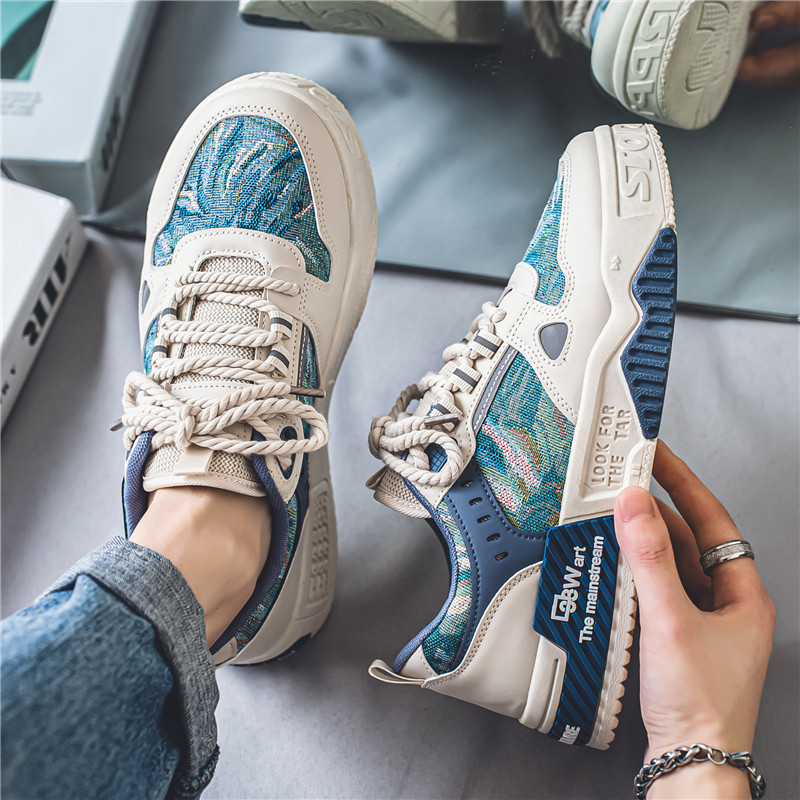 Plave muške debele cipele s modnim printom Mrežaste prozračne ležerne tenisice za muškarce Neklizajuće dizajnerske cipele Muške zapatilla hombre