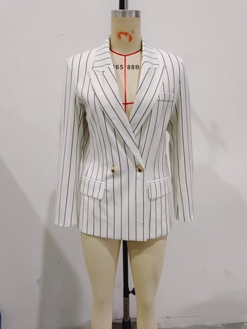Pinstripe White Blazer Γυναικεία Κομψά Casual High Street Oversize ριγέ μπουφάν Chic Lady γυναικεία ρούχα 2023 Νέο
