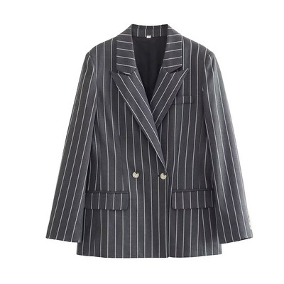 Pinstripe White Blazer Γυναικεία Κομψά Casual High Street Oversize ριγέ μπουφάν Chic Lady γυναικεία ρούχα 2023 Νέο