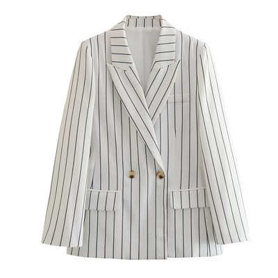 Pinstripe White Blazer Γυναικεία Κομψά Casual High Street Oversize ριγέ μπουφάν Chic Lady γυναικεία ρούχα 2023 Νέο