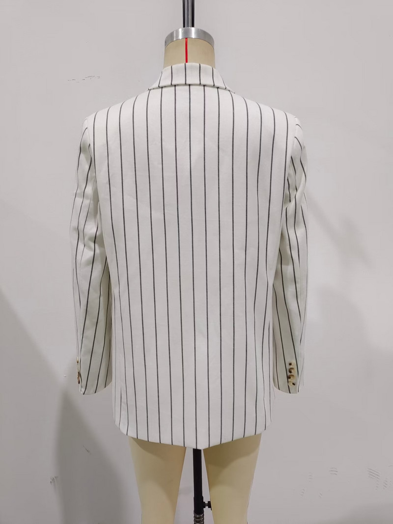 Pinstripe White Blazer Γυναικεία Κομψά Casual High Street Oversize ριγέ μπουφάν Chic Lady γυναικεία ρούχα 2023 Νέο