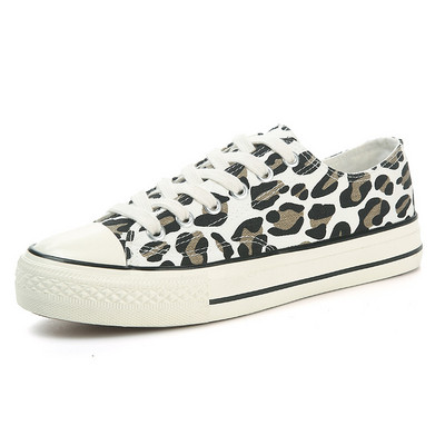 Γυναικεία παπούτσια Leopard Flat Canvas Αθλητικά παπούτσια χαμηλού κοψίματος Casual παπούτσια για κορίτσια Γυναικεία ψηλά παπούτσια Mujer White Vulcanize