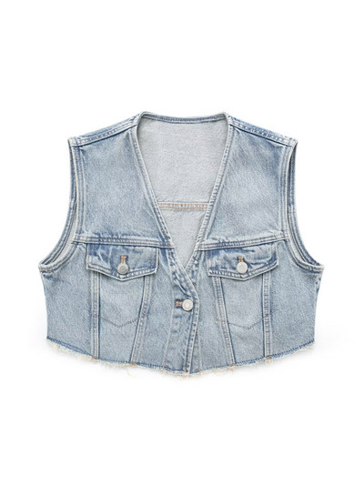 TRAF naiste moe narritud äärisega kärbitud teksariidest vest. Vintage varrukateta esinööbiga Naiste pealisrõivad šikid vestipealsed