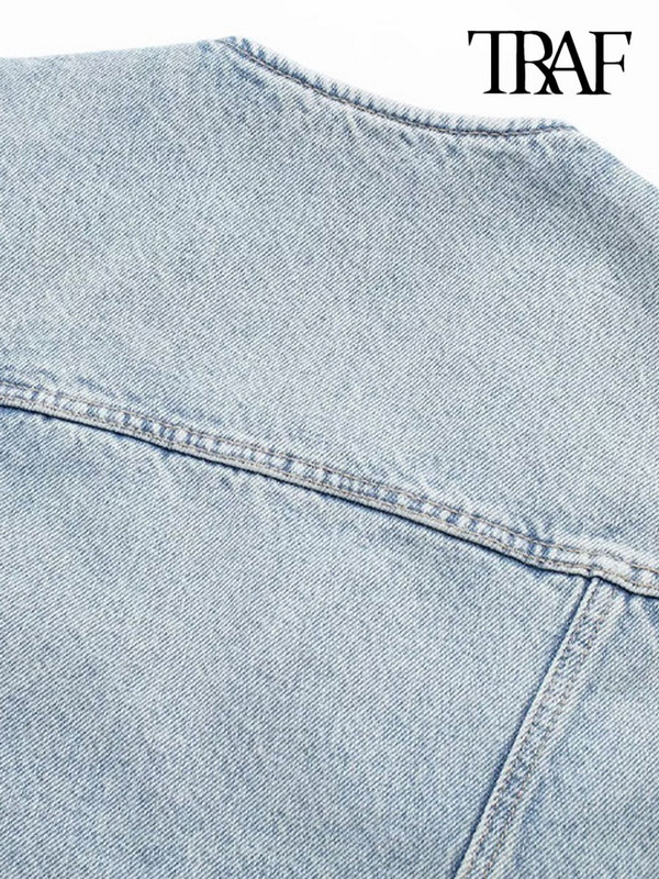 TRAF naiste moe narritud äärisega kärbitud teksariidest vest. Vintage varrukateta esinööbiga Naiste pealisrõivad šikid vestipealsed