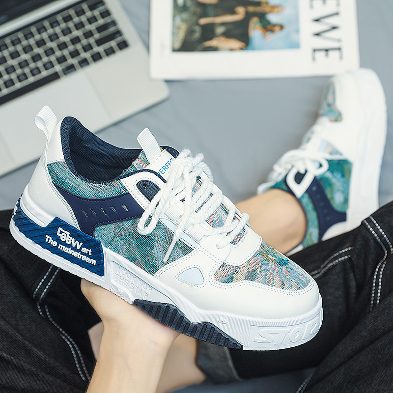 Plave muške uzročne tenisice za proljeće 2023. Prozračne udobne debele cipele za muškarce Modne cipele za skejtbord s printom Muške