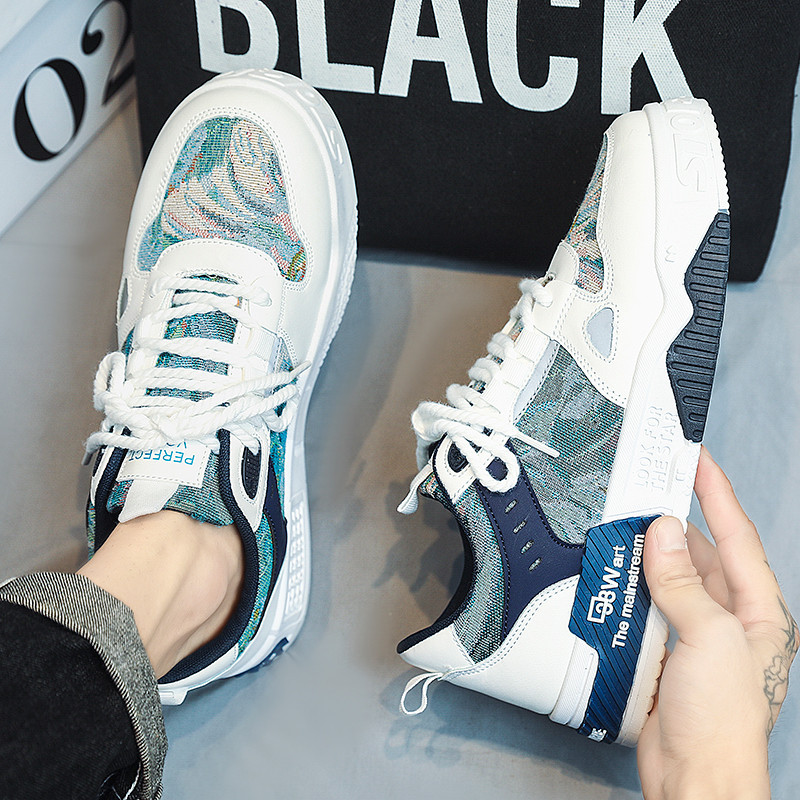 Plave muške uzročne tenisice za proljeće 2023. Prozračne udobne debele cipele za muškarce Modne cipele za skejtbord s printom Muške