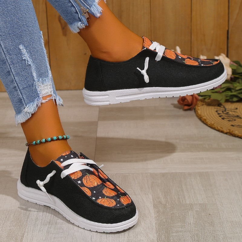 Γυναικεία πάνινα παπούτσια μόδας Φθινοπωρινά Νέα Απόκριες Μαύρη κολοκύθα Άνετα Παπούτσια που αναπνέουν Casual Παπούτσια slip-on Flats