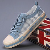 Μόδα καλοκαιρινά μπλε ανδρικά παπούτσια από καμβά Επίπεδα αθλητικά παπούτσια που αναπνέουν Ανδρικά ελαφριά βουλκανιζέ αθλητικά παπούτσια Άνδρας zapatillas