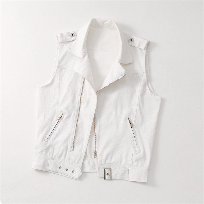 2023 Νέο γυναικείο τζιν τζιν μπουφάν μόδας Άνοιξη Καλοκαιρινό φερμουάρ Λευκό αμάνικο φανελάκι Γυναικείο τζιν παλτό