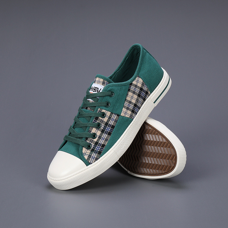 Trendovske modne crvene karirane cipele Ležerne muške prozračne neklizajuće platnene cipele Muške ravne vulkanizirane cipele na vezanje Muške košarice