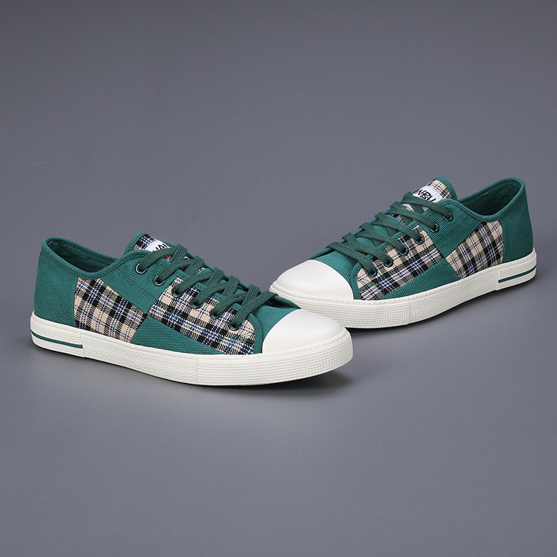 Trendovske modne crvene karirane cipele Ležerne muške prozračne neklizajuće platnene cipele Muške ravne vulkanizirane cipele na vezanje Muške košarice