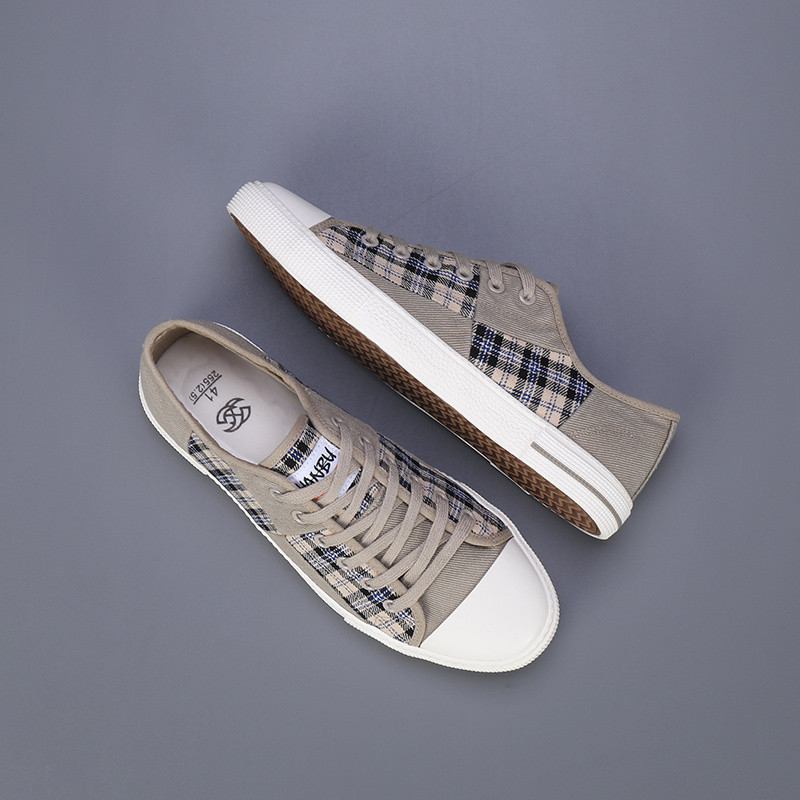 Trendovske modne crvene karirane cipele Ležerne muške prozračne neklizajuće platnene cipele Muške ravne vulkanizirane cipele na vezanje Muške košarice