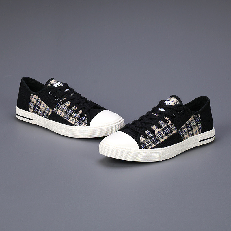 Trendovske modne crvene karirane cipele Ležerne muške prozračne neklizajuće platnene cipele Muške ravne vulkanizirane cipele na vezanje Muške košarice