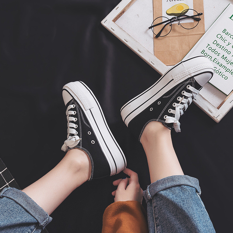 Μόδα Γυναικεία Βουλκανιζέ Παπούτσια από καμβά για Γυναικεία Αθλητικά Παπούτσια Casual Πλατφόρμες Μαύρα Λευκά Αθλητικά Γυναικεία